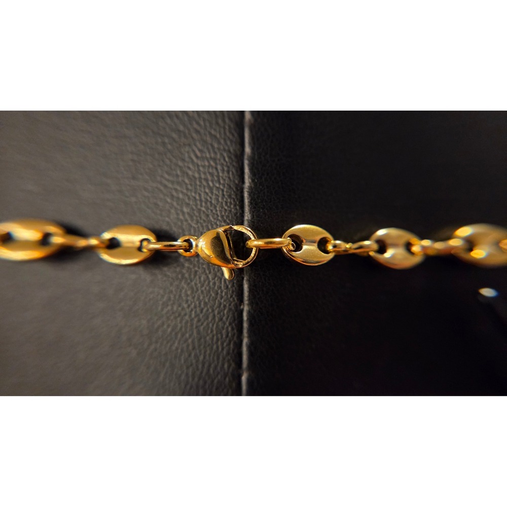 Gold Tone Crucifix Pendant Necklace 24 Inch Puffed Mariner Link Chain Cross - Picture 5 of 10